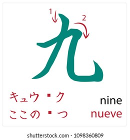 Nine. Japanese flash card vector design for students