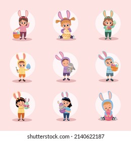 nine kids with easter set icons