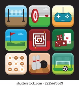 Nine kinds of game icon design concepts on mobile apps or software.