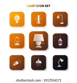 Nine LAMP icons in one set with white color on gradient and white background. Vector illustration
