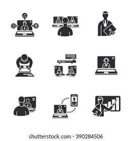 nine laptop and people icons