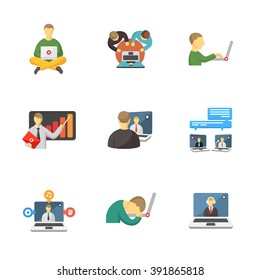 nine laptop and people icons