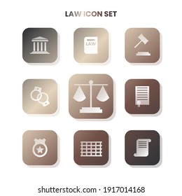 Nine LAW icons in one set with white color on gradient and white background. Vector illustration