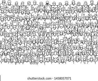 Nine Lines Of People Sitting On Stadium Vector Illustration Sketch Doodle Hand Drawn With Black Lines Isolated On White Background