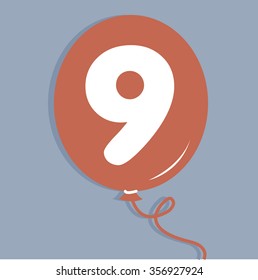 Nine  logo with balloon. Vector illustration.