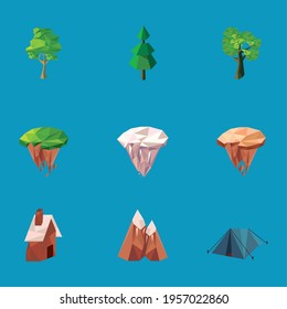 Nine Lowpoly Nature Set Icons