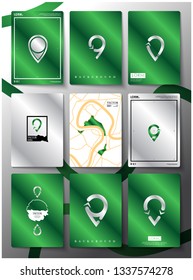 Nine luxury green color frames with map pointer collection