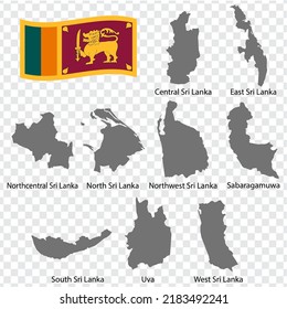 Nine Maps Provinces of Sri Lanka - alphabetical order with name. Every single map of  Province  Sri Lanka are listed and isolated with wordings and titles.  EPS 10.