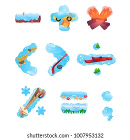 Nine math symbols like winter objects with snow