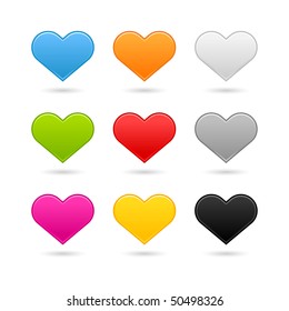 Nine matted color heart web buttons on white
