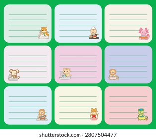 nine memo sticky notes with animal series chores theme with dark green background