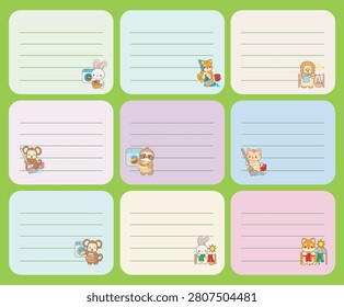 nine memo sticky notes with animal series chores theme with green background