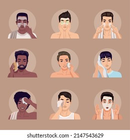 nine men facial selfcare characters