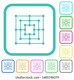Nine men's morris game board vivid colored flat icons in curved borders on white background