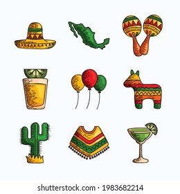 nine mexican celebration set icons