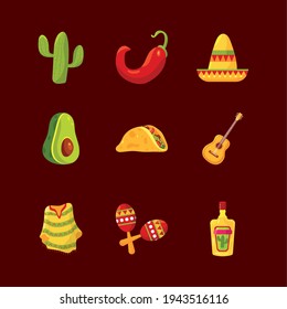 nine mexican culture set icons