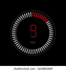 The nine minute , stopwatch vector icon. Clock and watch, timer, countdown symbol.