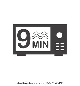 Nine minutes icon. Cook in microwave sign. Heat 9 minutes.