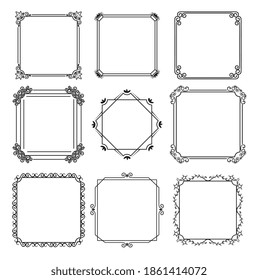 nine monochrome frames in white background line style vector illustration design