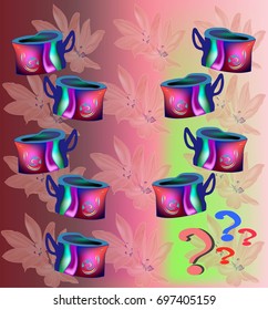 Nine mugs on a colored background