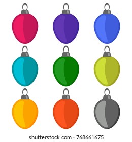 Nine multi colored Christmas balls on a white background. Vector illustration.