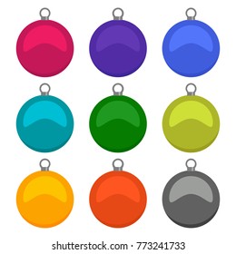Nine multi colored Christmas balls on a white background. Vector illustration.