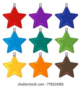 Nine multi colored Christmas balls on a white background. Vector illustration.
