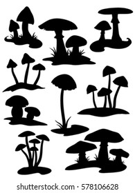 Nine mushroom silhouettes