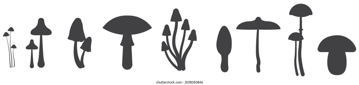 Nine mushroom silhouettes. Vector illustration