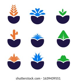 Nine nature icon set with three different colors leaf