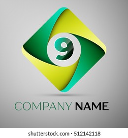 Nine number colorful logo in the rhombus. Vector template for your design