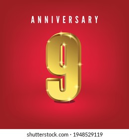 nine number gold gradient with red background