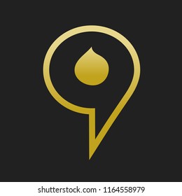 Nine Number Logo Vector. Gold Line Icon. Water Drop.