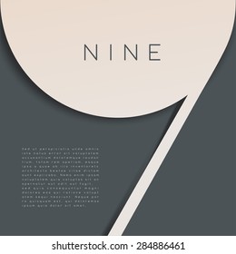 Nine : Numeral Graphic in Overlapping Element : Vector Illustration