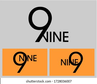 Nine; numeral and word logo for number. Nine letter with nine figure logo design. Number names typography.  Text logo studies for all numbers.