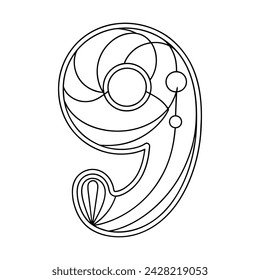 Nine numeric character continuous line art drawing