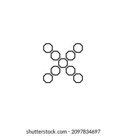 nine octagon letter X, simple symbol line vector logo