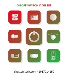 Nine ON OFF SWITCH icons in one set with white color on gradient and white background. Vector illustration