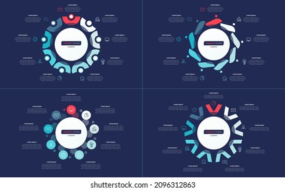 Nueve plantillas de diseño de infografía de círculo de opciones. Ilustración vectorial.