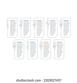 nine options infographic template. outline informational template with numbers. business, web, magazine, internet, annual report infographic template
