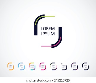 nine options of a logo of brackets with a place for a company na