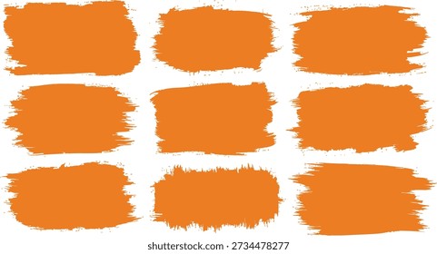 Nine orange brush stroke shapes on white backgro