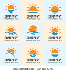 Nine Orange Sun and Blue Water Logo Designs sun logo