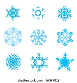 Nine original vector snow-flakes.