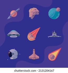 nine outer space set icons