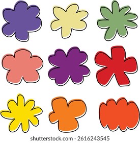 Nine Outlined Colorful Abstract Flower Icons