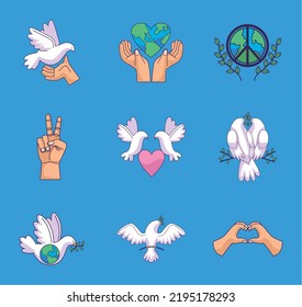 nine peace day set icons