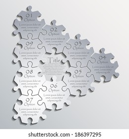 Nine piece flat puzzle infographic presentation. 9 step circle business diagram. Nine section compare service banner. Vector illustration template shape . 3d Abstract Background