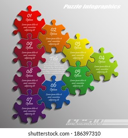 Nine piece flat puzzle infographic presentation. 9 step circle business diagram. Nine section compare service banner. Vector illustration template shape . 3d Abstract Background