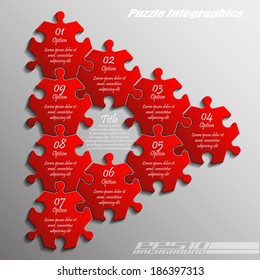 Nine piece flat puzzle infographic presentation. 9 step circle business diagram. Nine section compare service banner. Vector illustration template shape . 3d Abstract Background
